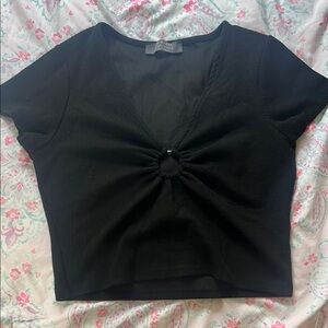 PRIMARK Black Ribbed V-Neck Top